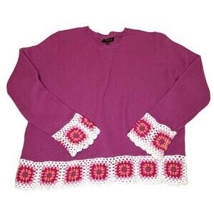 Joseph A. Waffle Granny Square Sweater Women's XXL Raspberry